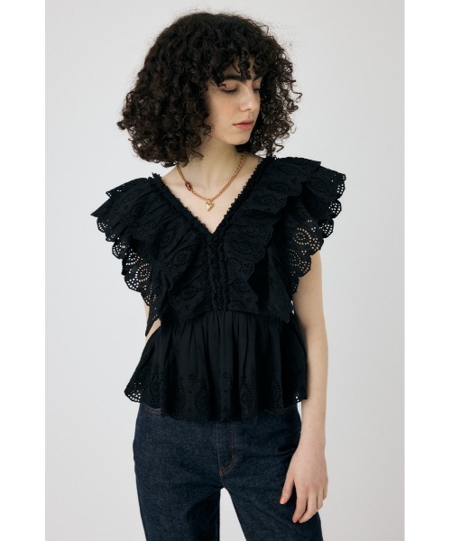 MOUSSY（マウジー）の「EYELET CAPSLEEVE ブラウス（シャツ/ブラウス・レディース・ブラック/オフホワイト/ブラウン・FREE）」の13枚目の写真