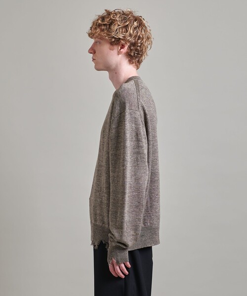 LOEFF ダメージ ニットプルオーバー (薄手) LOEFF＞ダメージ Vネック ニット プルオーバー（ニット/セーター