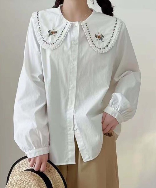 aimoha(アイモハ)の「刺繍入りビッグカラーシャツ(シャツ/ブラウス・レディース・ホワイト系その他2/ホワイト系その他3/ホワイト系その他/ホワイト・FREE)」の3枚目の写真
