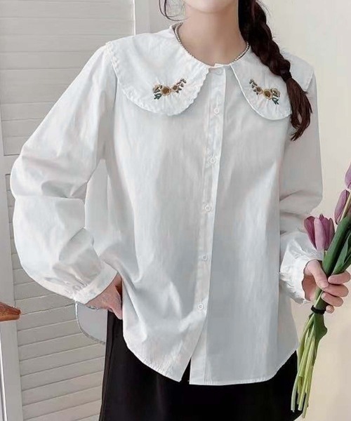 aimoha(アイモハ)の「刺繍入りビッグカラーシャツ(シャツ/ブラウス・レディース・ホワイト系その他2/ホワイト系その他3/ホワイト系その他/ホワイト・FREE)」の14枚目の写真