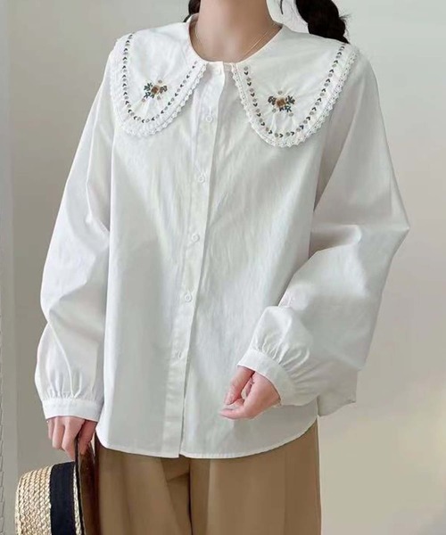 aimoha(アイモハ)の「刺繍入りビッグカラーシャツ(シャツ/ブラウス・レディース・ホワイト系その他2/ホワイト系その他3/ホワイト系その他/ホワイト・FREE)」の7枚目の写真