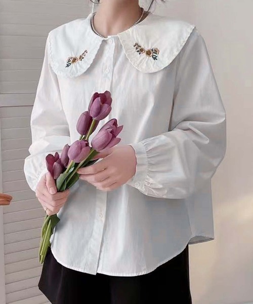 aimoha(アイモハ)の「刺繍入りビッグカラーシャツ(シャツ/ブラウス・レディース・ホワイト系その他2/ホワイト系その他3/ホワイト系その他/ホワイト・FREE)」の10枚目の写真