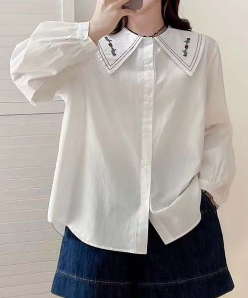 aimoha(アイモハ)の「刺繍入りビッグカラーシャツ(シャツ/ブラウス・レディース・ホワイト系その他2/ホワイト系その他3/ホワイト系その他/ホワイト・FREE)」の15枚目の写真