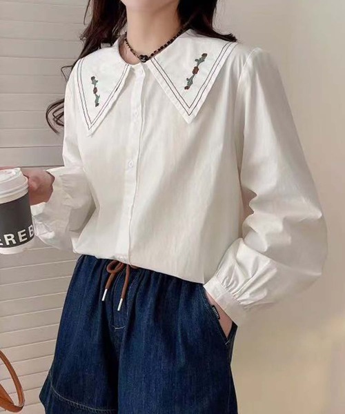aimoha(アイモハ)の「刺繍入りビッグカラーシャツ(シャツ/ブラウス・レディース・ホワイト系その他2/ホワイト系その他3/ホワイト系その他/ホワイト・FREE)」の16枚目の写真