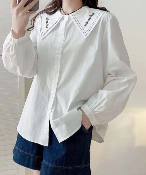 aimoha(アイモハ)の「刺繍入りビッグカラーシャツ(シャツ/ブラウス・レディース・ホワイト系その他2/ホワイト系その他3/ホワイト系その他/ホワイト・FREE)」の17枚目の写真