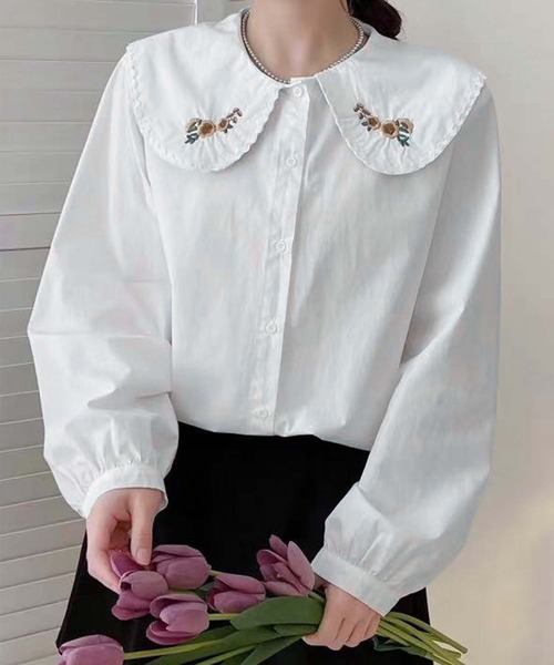 aimoha(アイモハ)の「刺繍入りビッグカラーシャツ(シャツ/ブラウス・レディース・ホワイト系その他2/ホワイト系その他3/ホワイト系その他/ホワイト・FREE)」の18枚目の写真