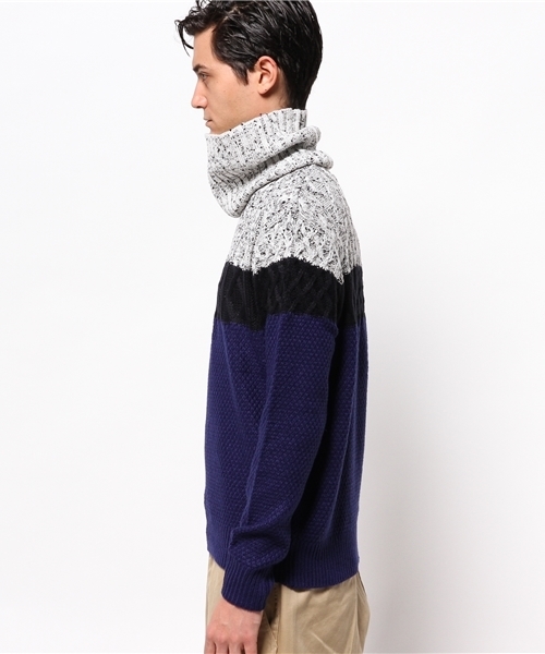 GLOBAL WORK（グローバルワーク）の「5ゲージケーブルバイカラープルオーバー/568277（ニット/セーター・メンズ・ブラック/カーキ/ダークブルー・X-LARGE/LARGE/SMALL/MEDIUM）」の4枚目の写真