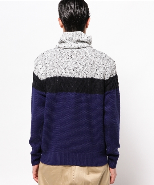 GLOBAL WORK（グローバルワーク）の「5ゲージケーブルバイカラープルオーバー/568277（ニット/セーター・メンズ・ブラック/カーキ/ダークブルー・X-LARGE/LARGE/SMALL/MEDIUM）」の5枚目の写真