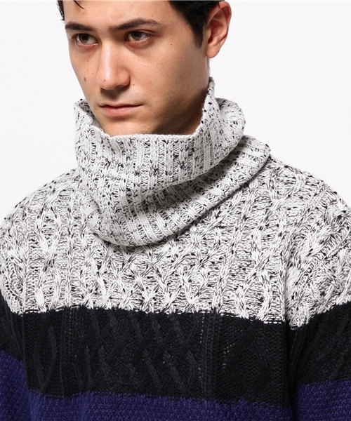 GLOBAL WORK（グローバルワーク）の「5ゲージケーブルバイカラープルオーバー/568277（ニット/セーター・メンズ・ブラック/カーキ/ダークブルー・X-LARGE/LARGE/SMALL/MEDIUM）」の6枚目の写真