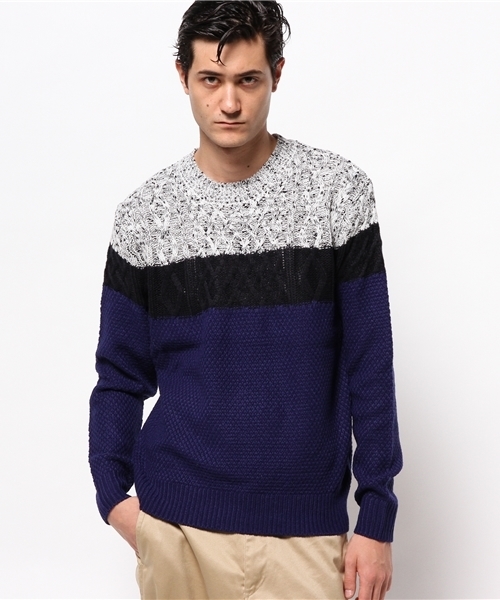 GLOBAL WORK（グローバルワーク）の「5ゲージケーブルバイカラープルオーバー/568277（ニット/セーター・メンズ・ブラック/カーキ/ダークブルー・X-LARGE/LARGE/SMALL/MEDIUM）」の9枚目の写真