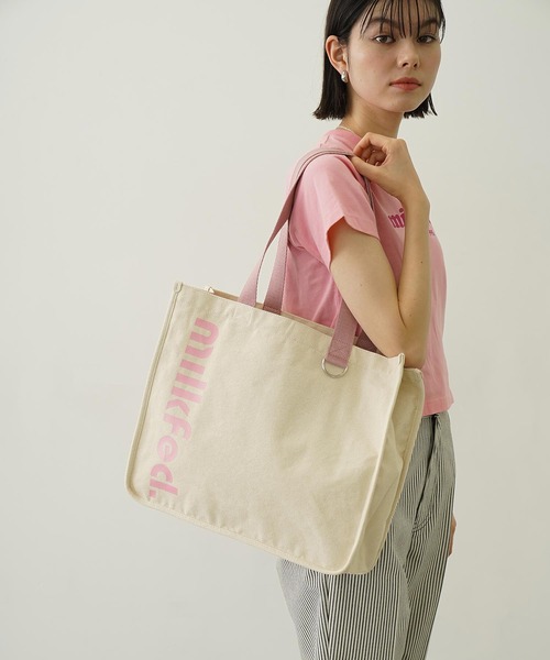 MILKFED.（ミルクフェド）の「CUT OUT LOGO PIPING TOTE（トートバッグ・レディース・ブラウン/ホワイト/チャコール/ブラック・ONE SIZE）」の6枚目の写真