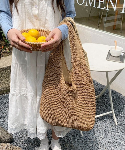 イエロー ブルー 編み込み かごバッグ　34cm セール】 カラーかごバッグ （かごバッグ）｜MONO COMME CA