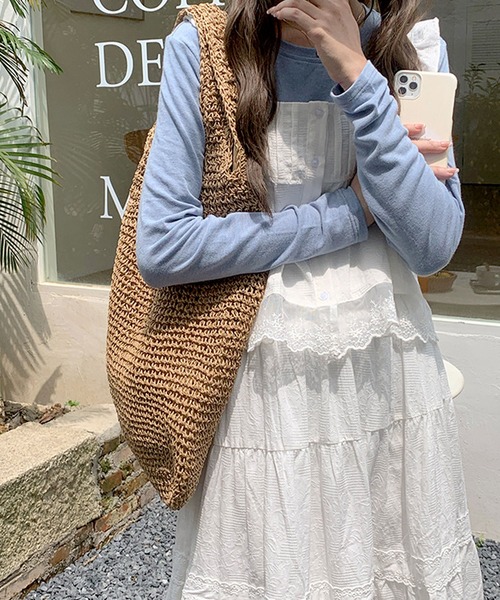 florist（フローリスト）の「【軽量・A4収納可】くったり柔らかカゴ編みトートバッグ（かごバッグ・レディース・アイボリー/ライトブラウン・FREE）」の11枚目の写真