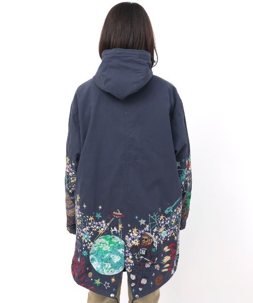 go slow caravan コットンナイロンパネル刺繍モッズコート【WEB