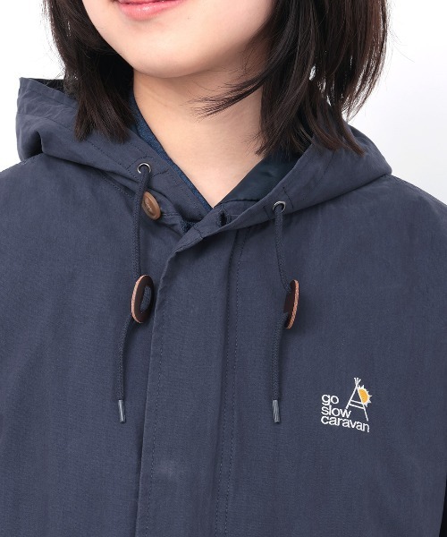 go slow caravan コットンナイロンパネル刺繍モッズコート【WEB限定