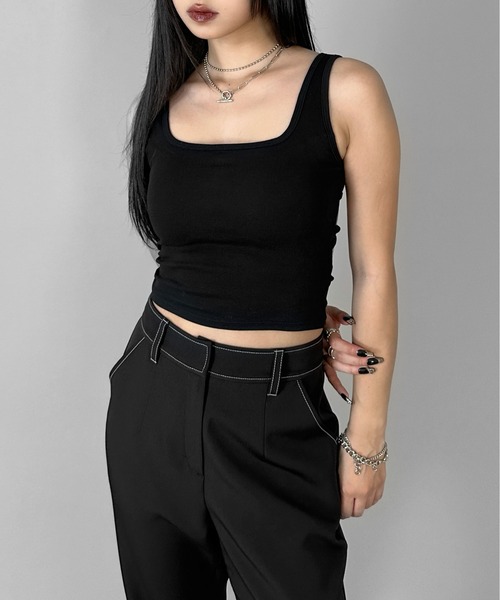 LVEU.（ラブユ.）の「【LVEU.】バッククロスタンクトップ / トップス タンクトップ カップ付き バッククロス クロス クロップド ショート インナー レイヤード ブラック ホワイト グレー（タンクトップ・レディース・ブラック/ホワイト/グレー・FREE）」の7枚目の写真