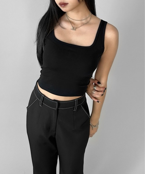 LVEU.（ラブユ.）の「【LVEU.】バッククロスタンクトップ / トップス タンクトップ カップ付き バッククロス クロス クロップド ショート インナー レイヤード ブラック ホワイト グレー（タンクトップ・レディース・ブラック/ホワイト/グレー・FREE）」の11枚目の写真