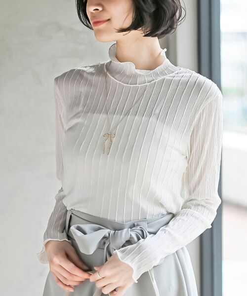 シアーストライプジャージ カットソー シアーストライプハイネックカットソー（Tシャツ/カットソー