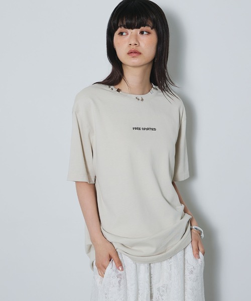ELLEgirl（エルガール）の「ボディピアスTシャツ【ELLEgirl/エルガール】（Tシャツ/カットソー・レディース・チャコールグレー/アイボリー・FREE）」の18枚目の写真