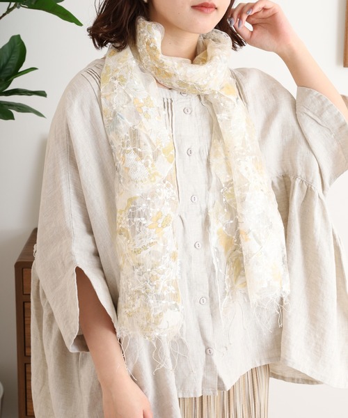 Yoshieinabaシルク刺繍ストール　フランス製 楽天市場】シルク100％ レトロレース柄 差し込みショート