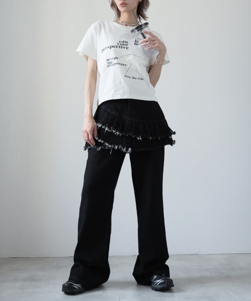 Ulysses(ユリシス)の「スカートレイヤードデニムパンツ(デニムパンツ・レディース・ブラック・M/L/S)」の4枚目の写真