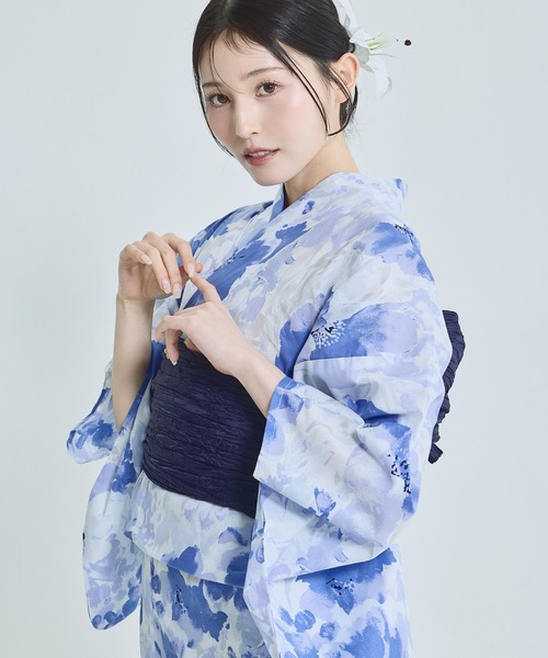 浴衣 帯締め セット zozotown Norey 髪飾り付き セール】1人で着られる浴衣3点セット （浴衣・シワ兵児帯・腰紐