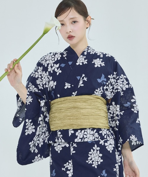浴衣 帯締め セット zozotown Norey 髪飾り付き セール】1人で着られる浴衣3点セット （浴衣・シワ兵児帯・腰紐