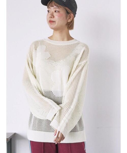 ehka sopo（エヘカソポ）の「袖ドロスト花柄メッシュニット（ニット/セーター・レディース・キナリ/グレー/ブラック・F）」の5枚目の写真