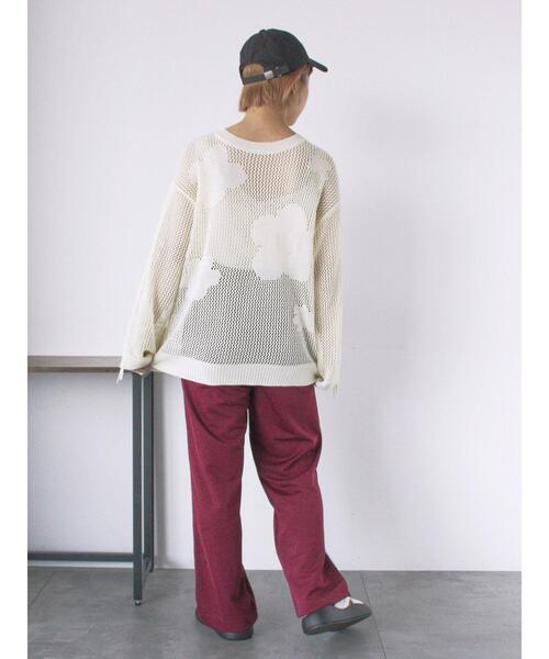 ehka sopo（エヘカソポ）の「袖ドロスト花柄メッシュニット（ニット/セーター・レディース・キナリ/グレー/ブラック・F）」の12枚目の写真