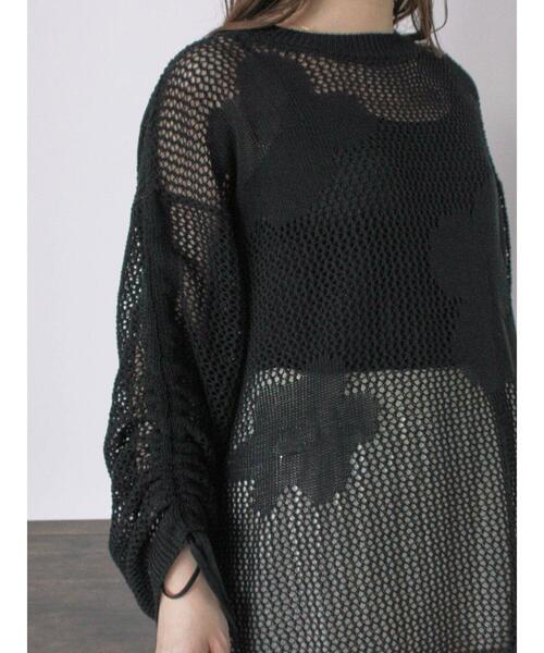 ehka sopo（エヘカソポ）の「袖ドロスト花柄メッシュニット（ニット/セーター・レディース・キナリ/グレー/ブラック・F）」の14枚目の写真