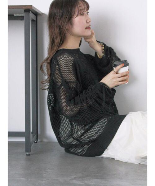 ehka sopo（エヘカソポ）の「袖ドロスト花柄メッシュニット（ニット/セーター・レディース・キナリ/グレー/ブラック・F）」の15枚目の写真