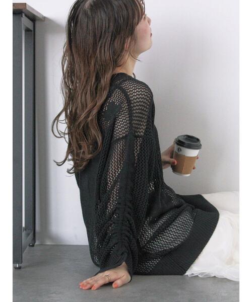 ehka sopo（エヘカソポ）の「袖ドロスト花柄メッシュニット（ニット/セーター・レディース・キナリ/グレー/ブラック・F）」の16枚目の写真