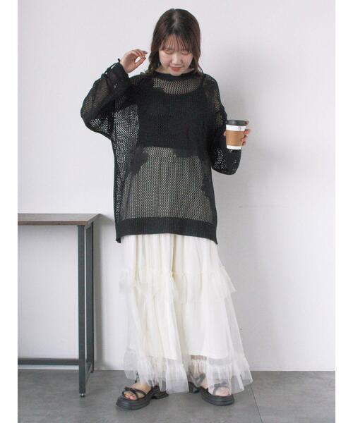 ehka sopo（エヘカソポ）の「袖ドロスト花柄メッシュニット（ニット/セーター・レディース・キナリ/グレー/ブラック・F）」の18枚目の写真