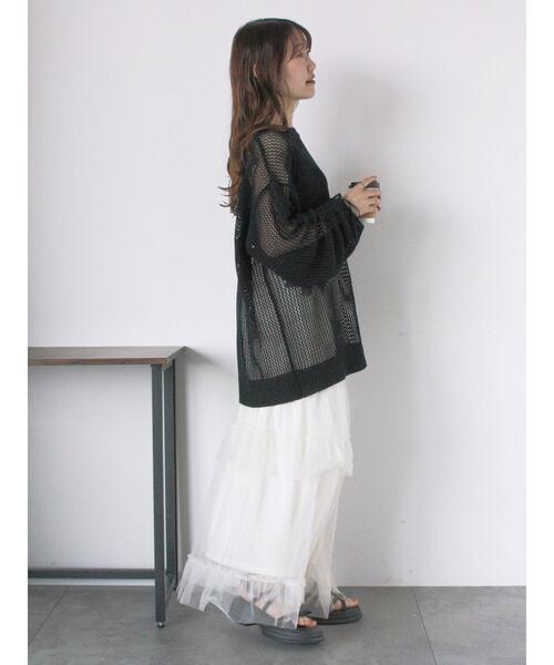 ehka sopo（エヘカソポ）の「袖ドロスト花柄メッシュニット（ニット/セーター・レディース・キナリ/グレー/ブラック・F）」の19枚目の写真