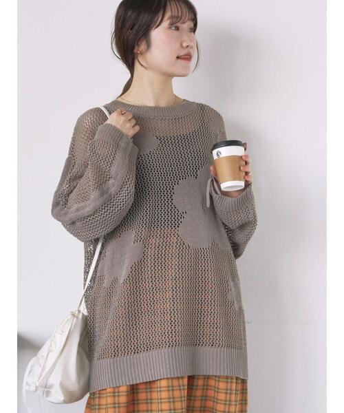 ehka sopo（エヘカソポ）の「袖ドロスト花柄メッシュニット（ニット/セーター・レディース・キナリ/グレー/ブラック・F）」の21枚目の写真