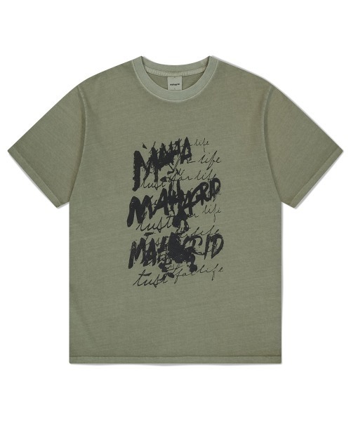 MAHAGRID(マハグリッド)の「『mahagrid/マハグリッド』 WRITER PIGMENT TEE /ライターピグメント 半袖Tシャツ(Tシャツ/カットソー・メンズ・ブルー/カーキ・M/L)」の2枚目の写真