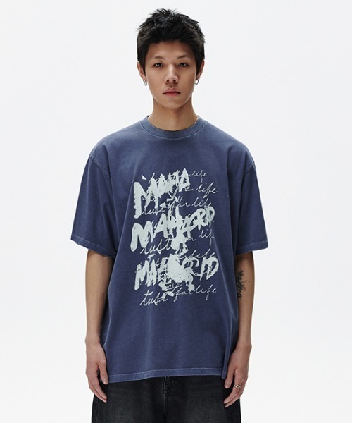 MAHAGRID(マハグリッド)の「『mahagrid/マハグリッド』 WRITER PIGMENT TEE /ライターピグメント 半袖Tシャツ(Tシャツ/カットソー・メンズ・ブルー/カーキ・M/L)」の3枚目の写真