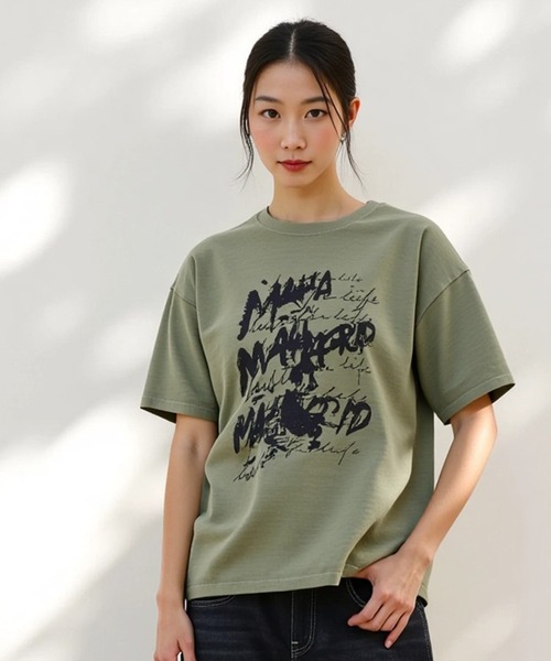 MAHAGRID(マハグリッド)の「『mahagrid/マハグリッド』 WRITER PIGMENT TEE /ライターピグメント 半袖Tシャツ(Tシャツ/カットソー・メンズ・ブルー/カーキ・M/L)」の4枚目の写真