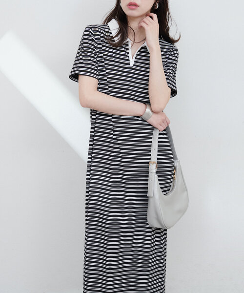 natural couture(ナチュラルクチュール)の「【WEB限定】配色スキッパーカットソーワンピース(ワンピース・レディース・アイボリー/ブラック/ブラウン・FREE)」の3枚目の写真