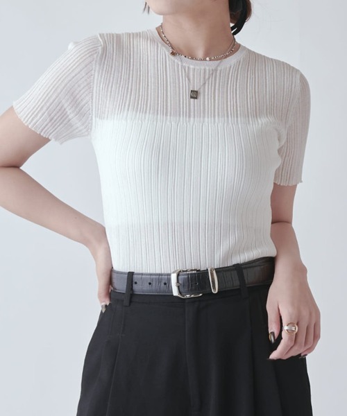 Lui's（ルイス）の「シアーリブニットトップス（Tシャツ/カットソー・レディース・ブラウン/ホワイト系その他/グレー/ブラック・FREE）」の2枚目の写真