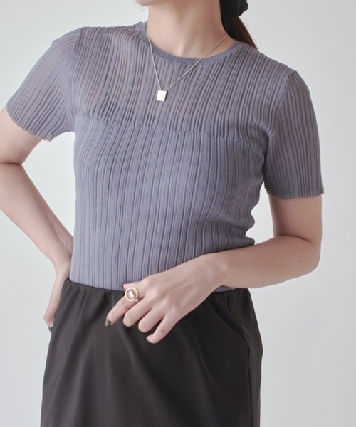 Lui's（ルイス）の「シアーリブニットトップス（Tシャツ/カットソー・レディース・ブラウン/ホワイト系その他/グレー/ブラック・FREE）」の3枚目の写真