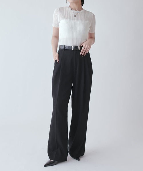 Lui's（ルイス）の「シアーリブニットトップス（Tシャツ/カットソー・レディース・ブラウン/ホワイト系その他/グレー/ブラック・FREE）」の6枚目の写真