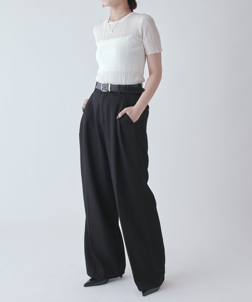 Lui's（ルイス）の「シアーリブニットトップス（Tシャツ/カットソー・レディース・ブラウン/ホワイト系その他/グレー/ブラック・FREE）」の7枚目の写真