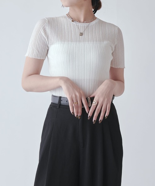 Lui's（ルイス）の「シアーリブニットトップス（Tシャツ/カットソー・レディース・ブラウン/ホワイト系その他/グレー/ブラック・FREE）」の9枚目の写真