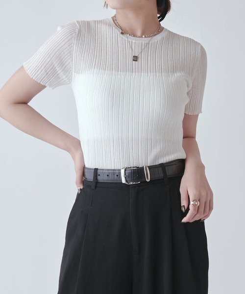 Lui's（ルイス）の「シアーリブニットトップス（Tシャツ/カットソー・レディース・ブラウン/ホワイト系その他/グレー/ブラック・FREE）」の10枚目の写真