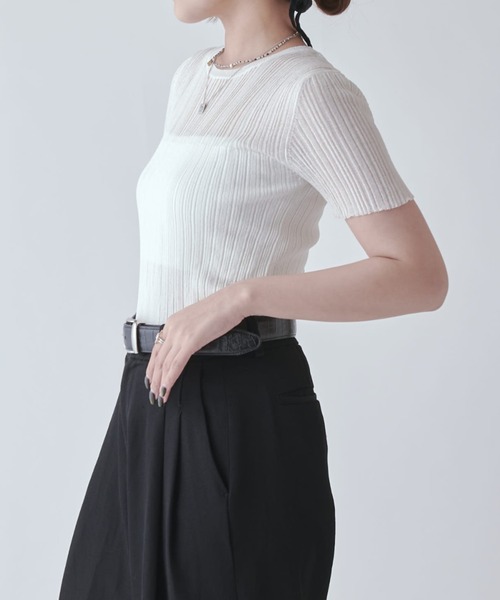 Lui's（ルイス）の「シアーリブニットトップス（Tシャツ/カットソー・レディース・ブラウン/ホワイト系その他/グレー/ブラック・FREE）」の11枚目の写真