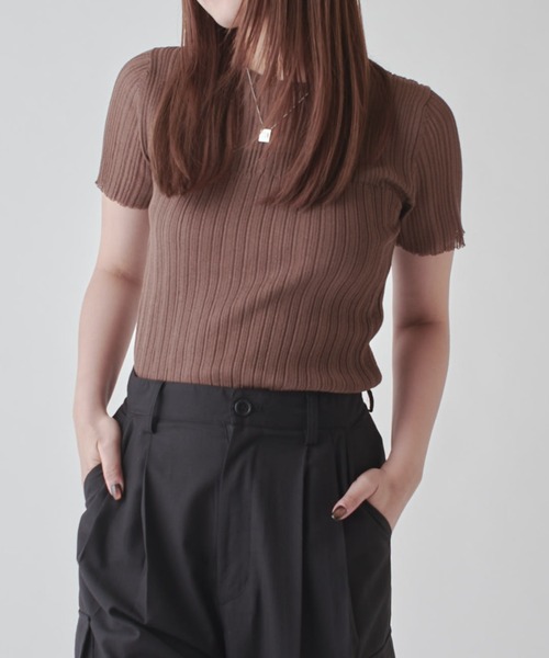 Lui's（ルイス）の「シアーリブニットトップス（Tシャツ/カットソー・レディース・ブラウン/ホワイト系その他/グレー/ブラック・FREE）」の21枚目の写真