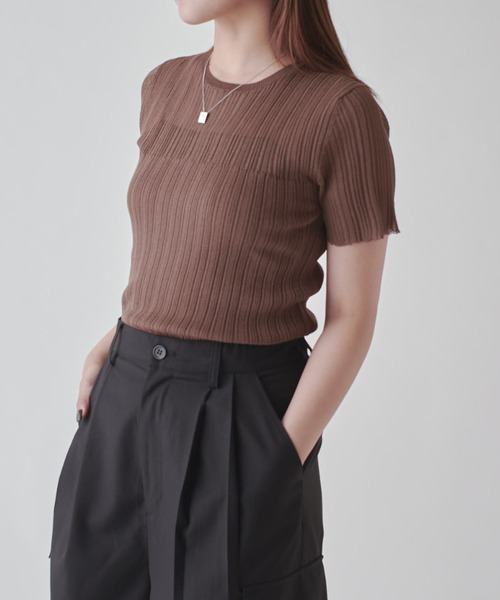 Lui's（ルイス）の「シアーリブニットトップス（Tシャツ/カットソー・レディース・ブラウン/ホワイト系その他/グレー/ブラック・FREE）」の18枚目の写真