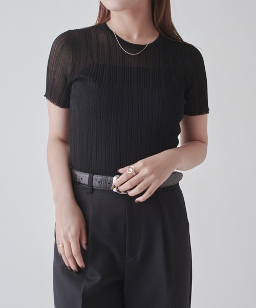 Lui's（ルイス）の「シアーリブニットトップス（Tシャツ/カットソー・レディース・ブラウン/ホワイト系その他/グレー/ブラック・FREE）」の22枚目の写真