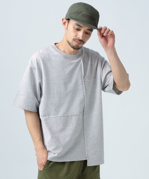 パッチワークデザイン 半袖Tシャツ セール】[パッチワークデザイン]リメイクライク半袖Tシャツ（T